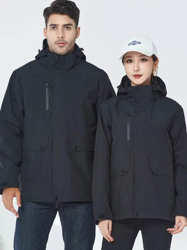 New Style Unisex Windproof Waterproof Three-in-One Detachable Outdoor Fleece-Lined Warm Winter Jacket