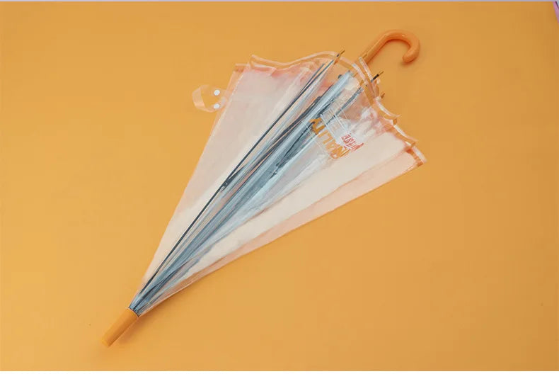 Small Customized Logo Automatic Folding Umbrella With Long Handle Transparent Straight Rod Fresh Color-for Cars