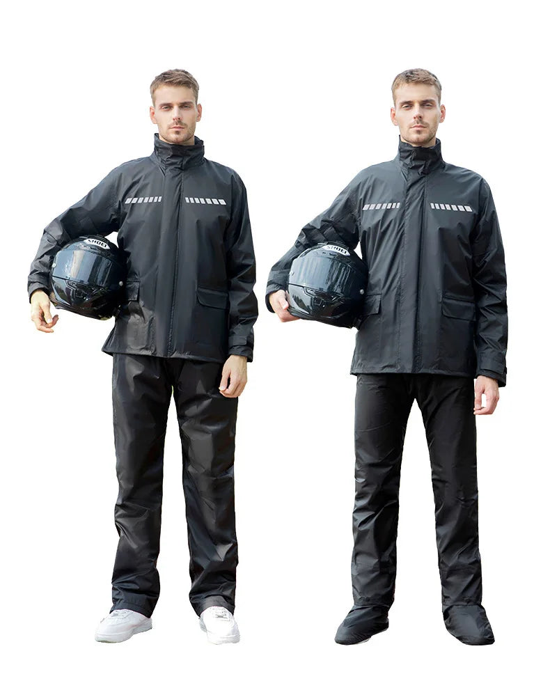 Custom Modern XL Single-Person Nylon Motorcycle Rainsuit Waterproof & Windproof Reflective Tape Outdoor Riding Hiking