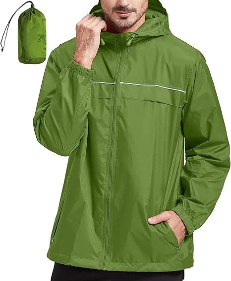 Men's Outdoor Rain Jacket Waterproof Windbreaker with Stand Collar and Zipper Closure Daily Casual Pullover with Double Layer