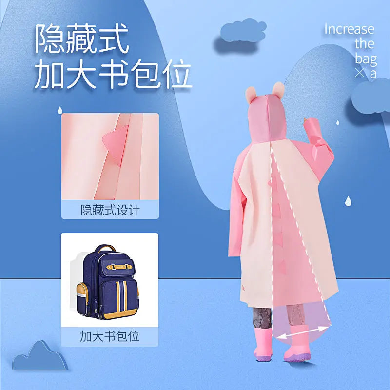Cartoon Style EVA Children's Waterproof Raincoat and Invisible Backpack, Suitable for Boys and Girls to Use on Rainy Days