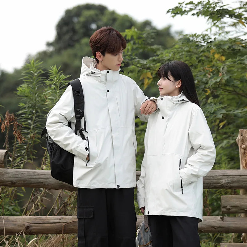 2025 New Outdoor  Two-Piece Three-in-One Mountaineering Suit Stand Windproof Waterproof Breathable Winter Zipper for Men