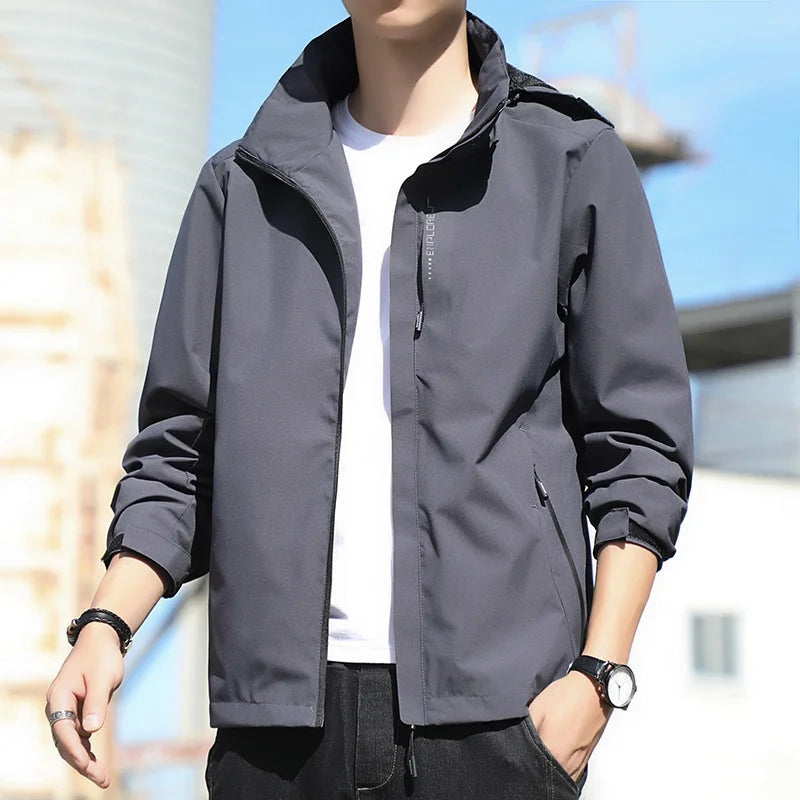 Men's Casual Print Hooded Windbreaker Jackets for Autumn Winter Sports Waterproof Windproof Fashionable for Couples Climb