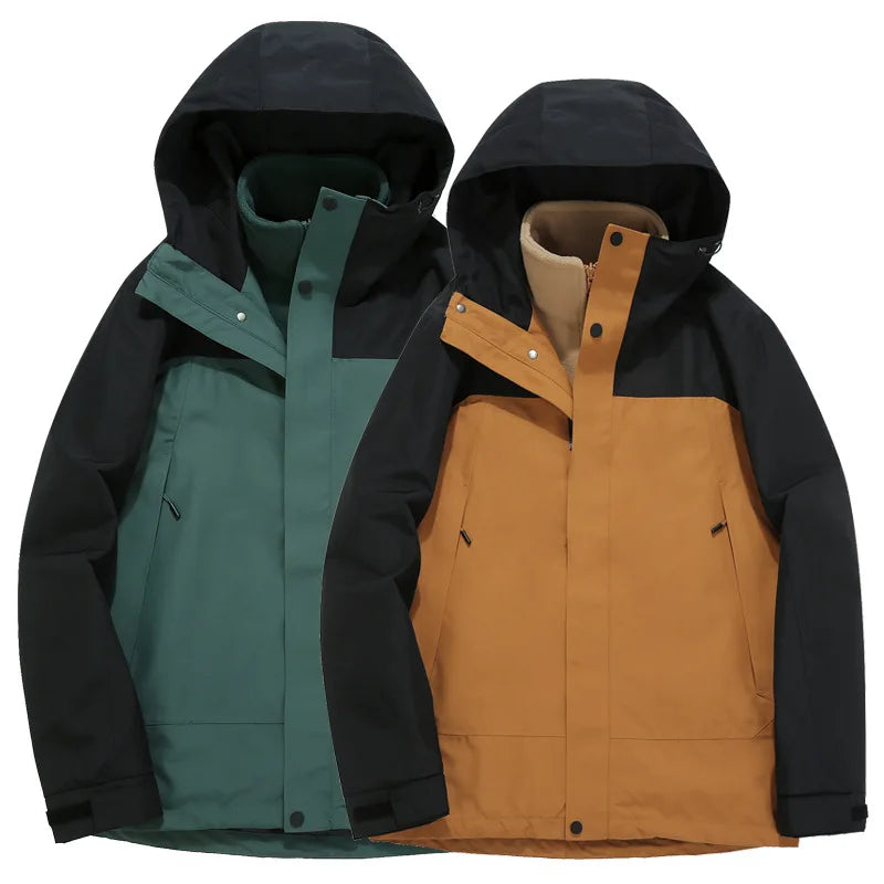 Outdoor Trendy Windproof Waterproof Hooded Long-sleeved Jacket for Men Women Spring Autumn Winter Casual Mountaineering Solid