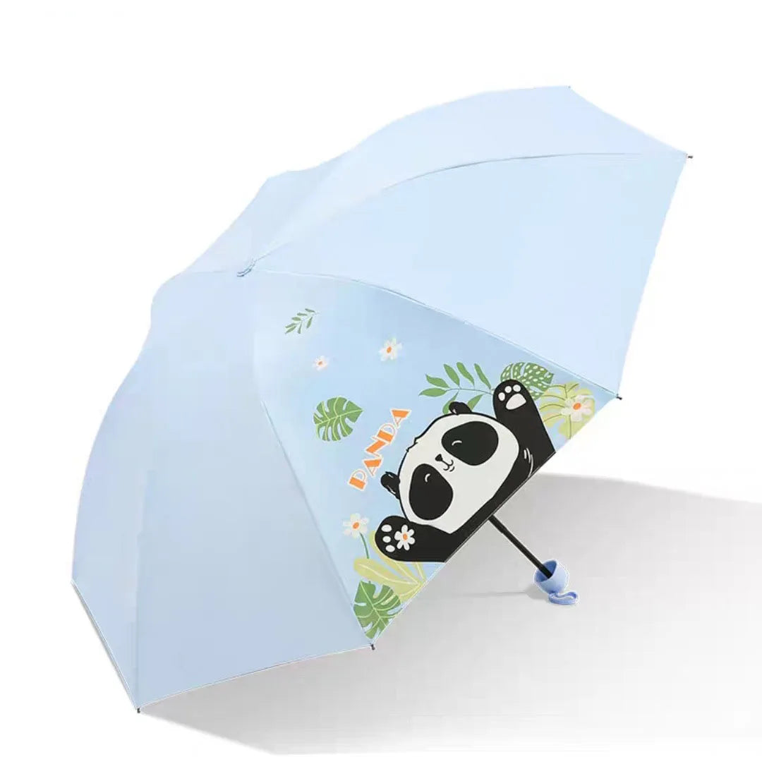 Chinese Wind Panda Style Cartoon Umbrella Three-Fold Sunscreen UV Protection Fully-Automatic J Black Polyester Coating Rain Logo