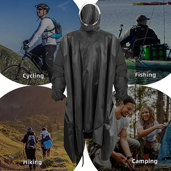 Waterproof Lightweight Hooded Rain Poncho for Adults Reusable Rain Coat One Pocket Breathable Feature Hiking Tours Men Women