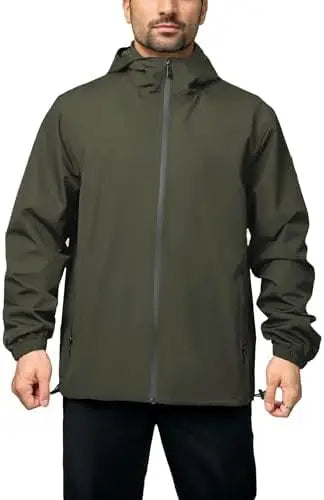 Men's Winter Waterproof Windbreaker Plain Dyed Lightweight Hooded Casual Bomber Jacket for Daily Hiking & Cycling