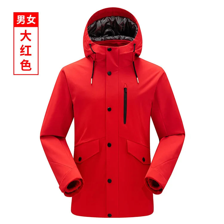 High-End Two-Piece Winter Outdoor Hiking Suit Men's and Women's Windproof Warm Woven Logo Three-in-One for Couples