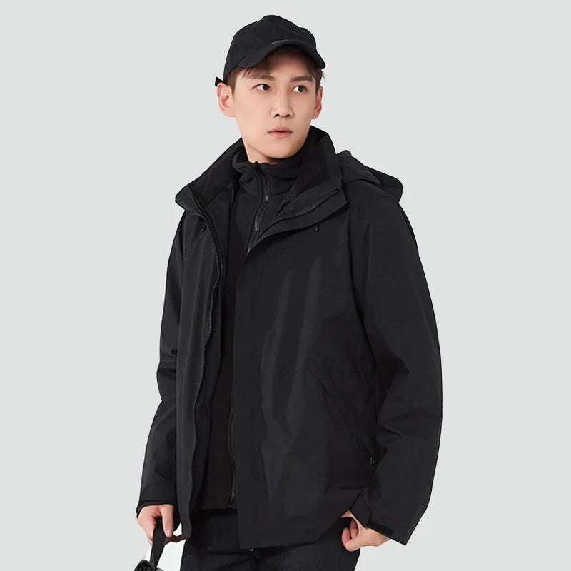 Mens Waterproof Rain Jacket Outdoor Hooded Windproof Coat for Hiking Fishing