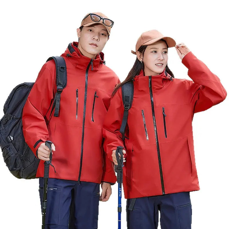 Unisex Winter Hooded Stand Collar Soft Shell Jacket Knitted Fabric Waterproof & Windproof Spandex/Polyester Material