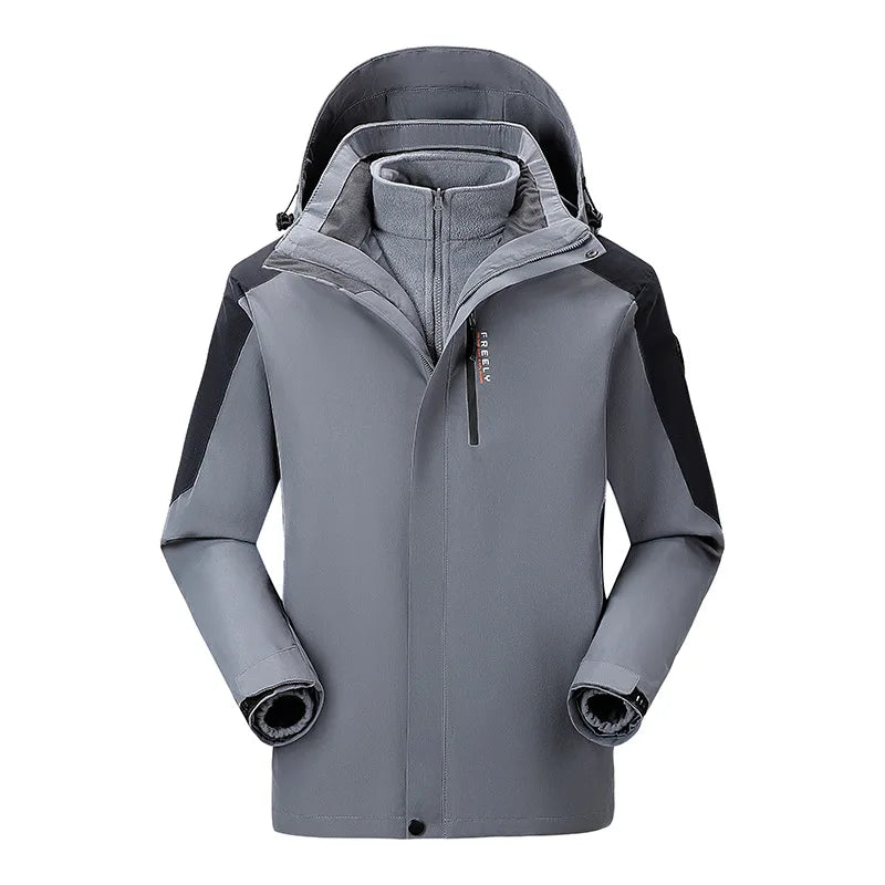 3XL Sizes Sporty Waterproof Winter Bomber Jacket Windproof Stand Collar Zipper Closure Appliques Solid Pattern Warm Outdoor Wear