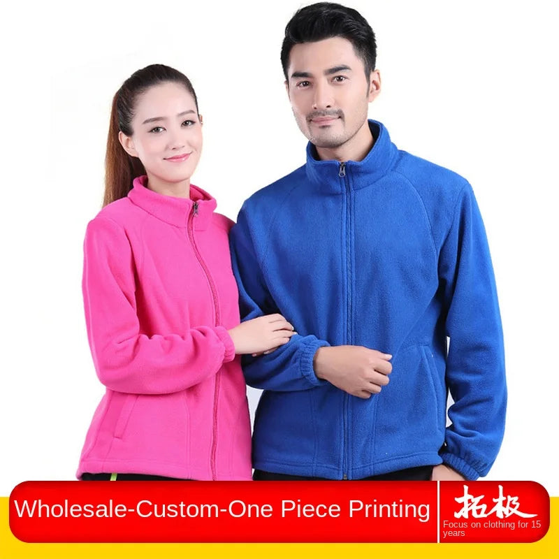 New Outdoor Hooded Fleece Jacket Unisex Zipper Closure Waterproof Thick Lining Winter Double-Sided Padded Stand Rabbit Fur Trim