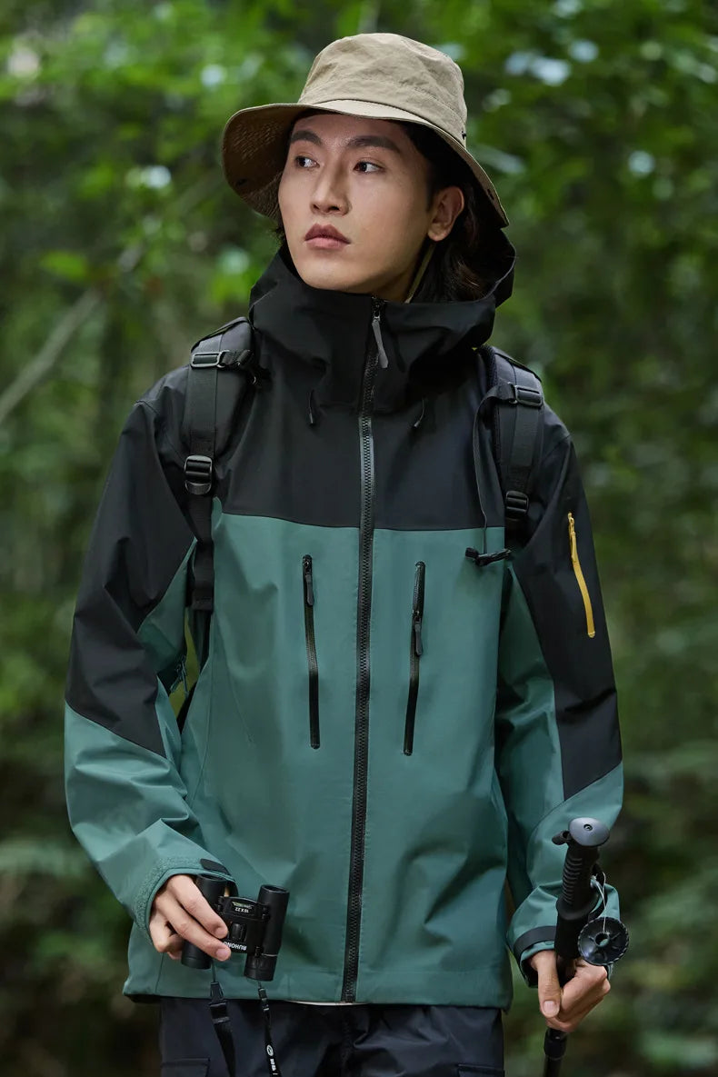 Wholesale Unisex 3 Layer Laminated Waterproof Windproof Breathable Outdoor Jacket Thin Zipper Closure Raincoat for Camping