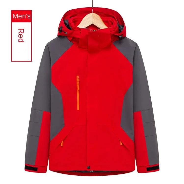 Men's and Women's Outdoor Polar Fleece Liner Waterproof Winter Warm Overalls Two-Piece Three-In-One Zipper with Printed Design