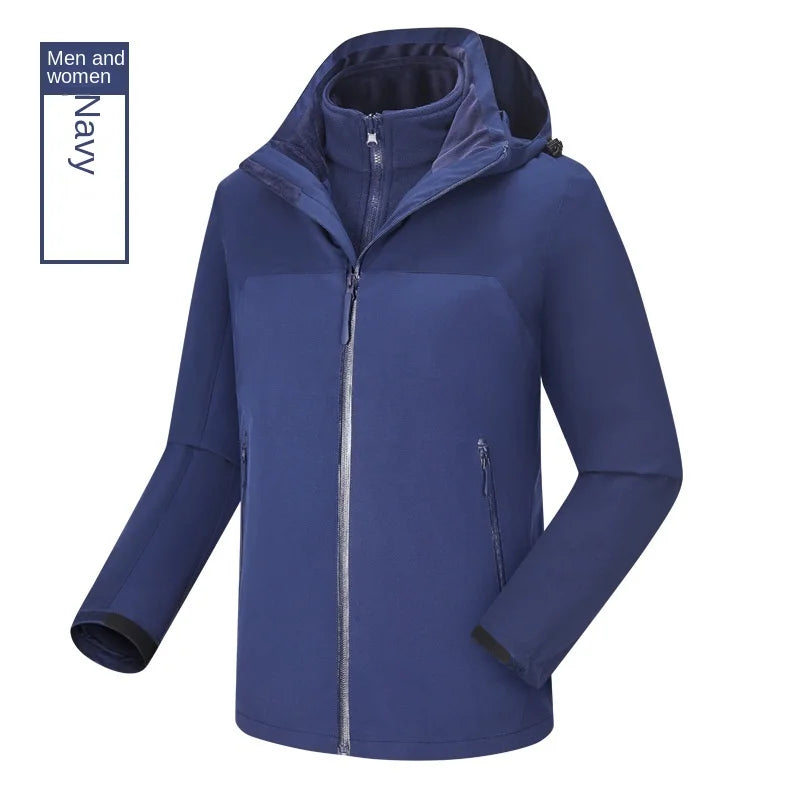 Charge Clothes Winter Solid Two-piece Set Three-in-one Detachable Unisex Waterproof Motorcycle Jacket 3D Embroidery for