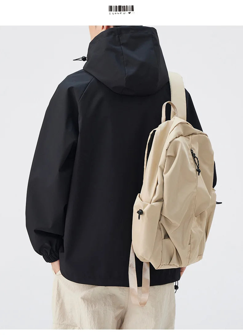 Men's Lightweight Coated Rain Jacket for Autumn Spring Windproof 3D Embroidery Logo Zipper Prints Breathable for Outdoor