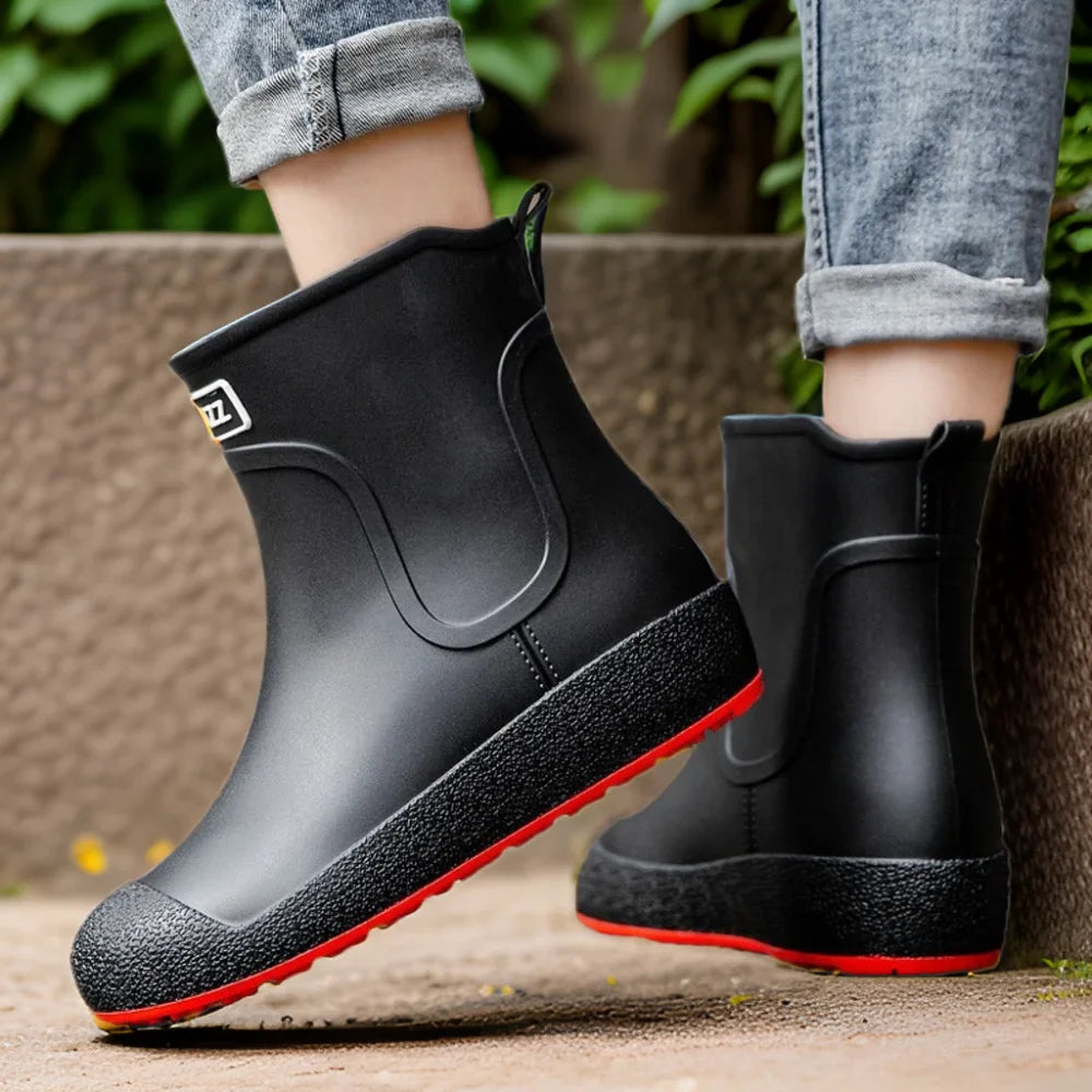 Four Seasons Thickened Bottom Work Shoes for Men and Women Short Tube Waterproof With Thermal Feature for Winter Adults