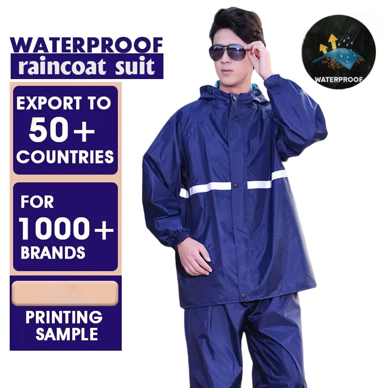 Motorcycle Rain Coat Waterproof Oxford Cloth Raincoat Outdoor Rain Proof Jackets Coat + Pants with Reflective Strip Rain Coat