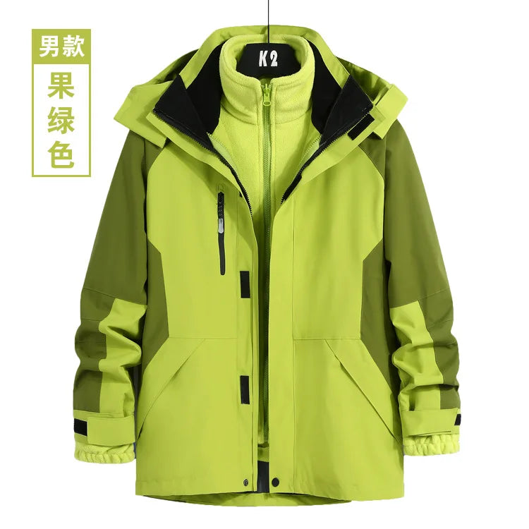 Unisex Three-in-One Ski Suit Two-Piece Set Winter Solid Zipper Warm Waterproof for Breathable Outdoor Work Clothes Stand