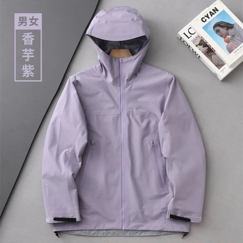 Men's Women Lightweight Hard Shell Rain Jacket Waterproof Outdoor Windbreaker Jacket for Running Hiking OEM 3D Embroidery logo