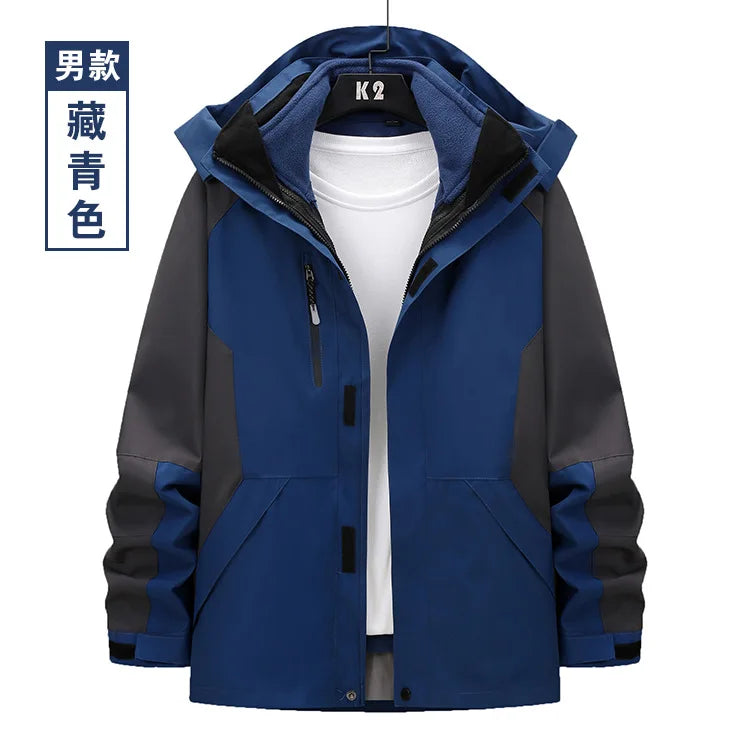 Unisex Three-in-One Ski Suit Two-Piece Set Winter Solid Zipper Warm Waterproof for Breathable Outdoor Work Clothes Stand