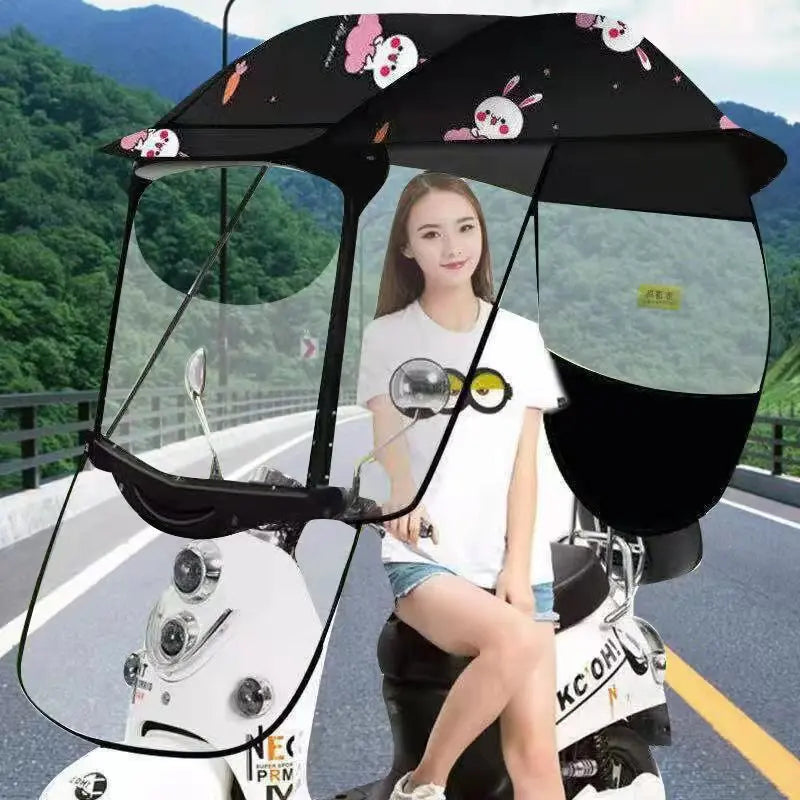Full Cover Scooter Bicycle UV Printed Rain Shelter Manual Pongee Canopy Adults' Motorcycle Car Electric Bike Motor Sunshade
