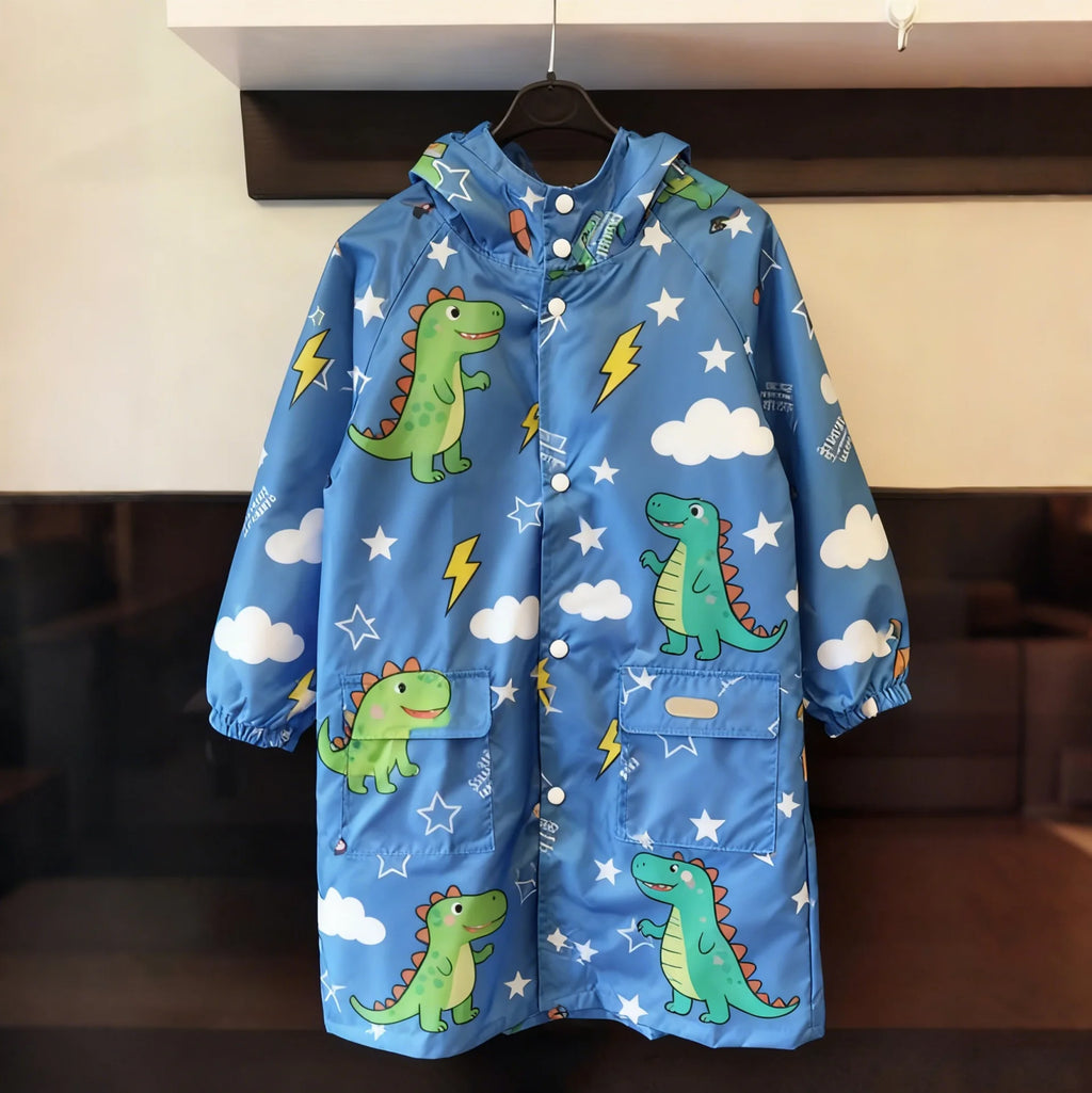 Durable Outdoor Lightweight Windproof Waterproof Rain Poncho for Middle Large Boys/Girls Back to School Cartoon Design Raincoat