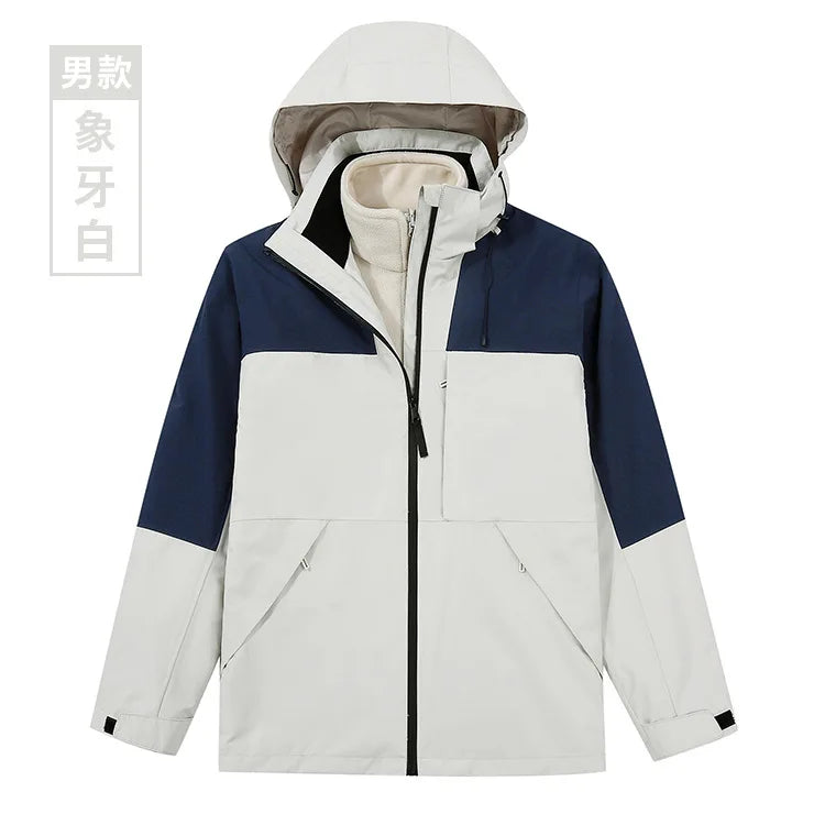 Women's Men's Three-in-One Winter Work Clothes Warm Waterproof Breathable Outdoor Two-Piece with Zipper Closure Logo Embroidery