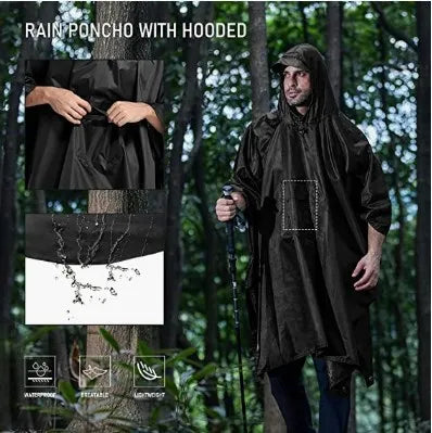 Portable Waterproof Polyester Rain Poncho Reusable Rain Jacket for Men and Women Camping Ponchos Light Weight Raincoats RAINWEAR