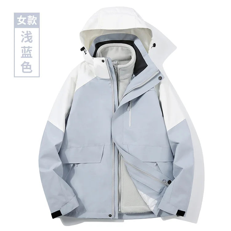 Two-Piece Charge Clothing for Outdoor Camping Mountaineering Travel-Stand Zipper LOGO Printing Three-in-One Overalls Wholesale