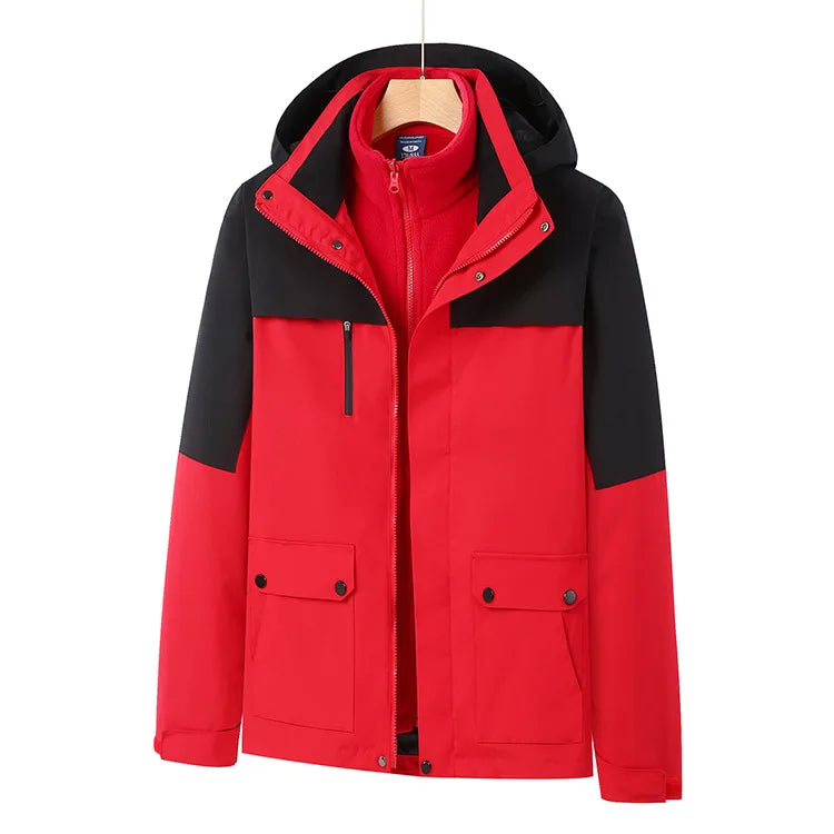 High-End Men's Women's Waterproof Jacket Soft Shell Three-in-One Detachable Fleece Liner Solid Warm Print Logo Charge Clothes