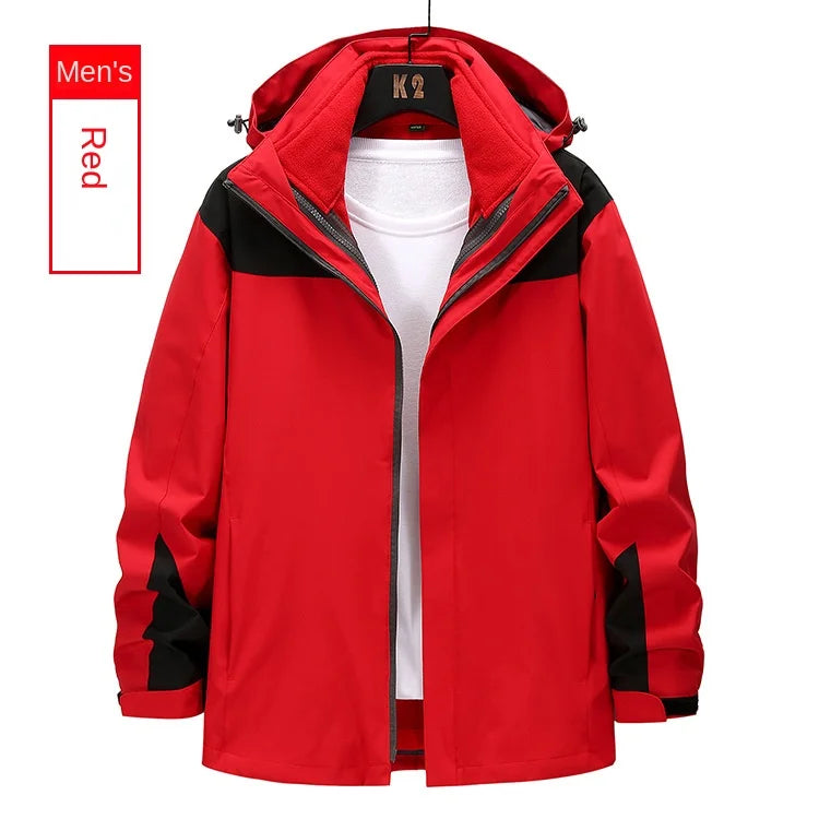 Outdoor Charge Clothes Unisex Trendy Brand Three-in-One Detachable Two-Piece Set Fleece-Lined Thick Winter Soft Zipper Solid