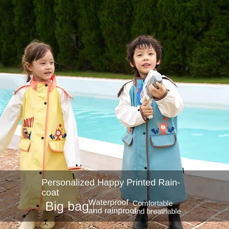 Children's Waterproof Schoolbags Raincoat for Primary School Students Boys Girls Full Body Thickened Rainstorm Special for