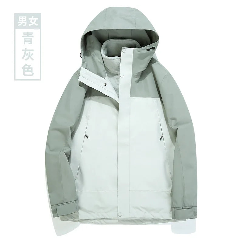 Outdoor Trendy Windproof Waterproof Hooded Long-sleeved Jacket for Men Women Spring Autumn Winter Casual Mountaineering Solid