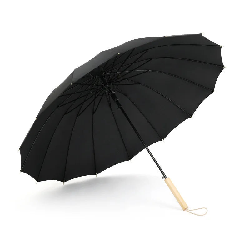 23-Inch 16K Japan Design Straight Umbrella With Wooden Handle Customizable Logo Print Promotional Fabric Rain Gear