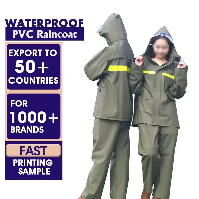 Custom Logo Polyester Poncho High Quality Rain Coat Jacket Working Reflective Waterproof Oxford Raincoat with Hood Pvc Rain Suit