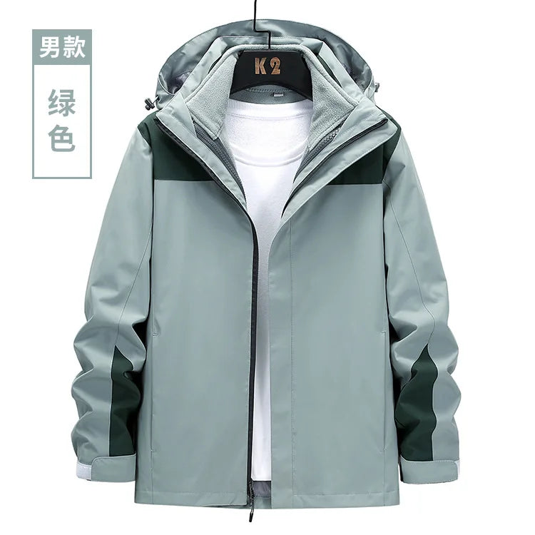 Outdoor Waterproof Windbloc Zipper Solid Soft Shell Three-in-One Detachable Two-Piece Set Fleece-Lined Thick Winter