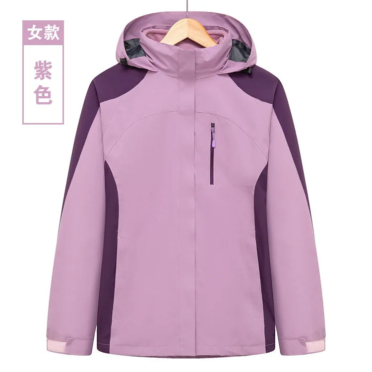 Men's and Women's Outdoor Polar Fleece Liner Waterproof Winter Warm Overalls Two-Piece Three-In-One Zipper with Printed Design