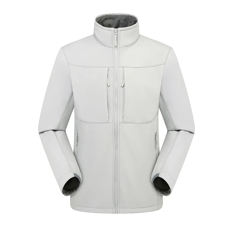 Autumn Winter Men's Soft Shell Jacket New Outdoor Fleece-Lined Thickened Vertical Collar Composite Fabric Cross-Border
