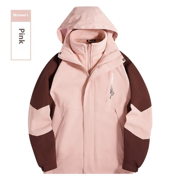 Autumn Winter Three-in-One Detachable Tibetan Mountaineering Jacket for Men Women Stand Windproof Waterproof Two-Piece Outdoor