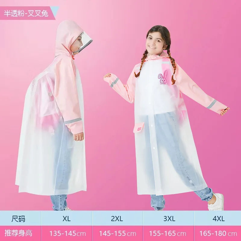New EVA Children's Waterproof Raincoat with Hidden Backpack Compartment and Zipper Design, Extended Hiking Raincoat