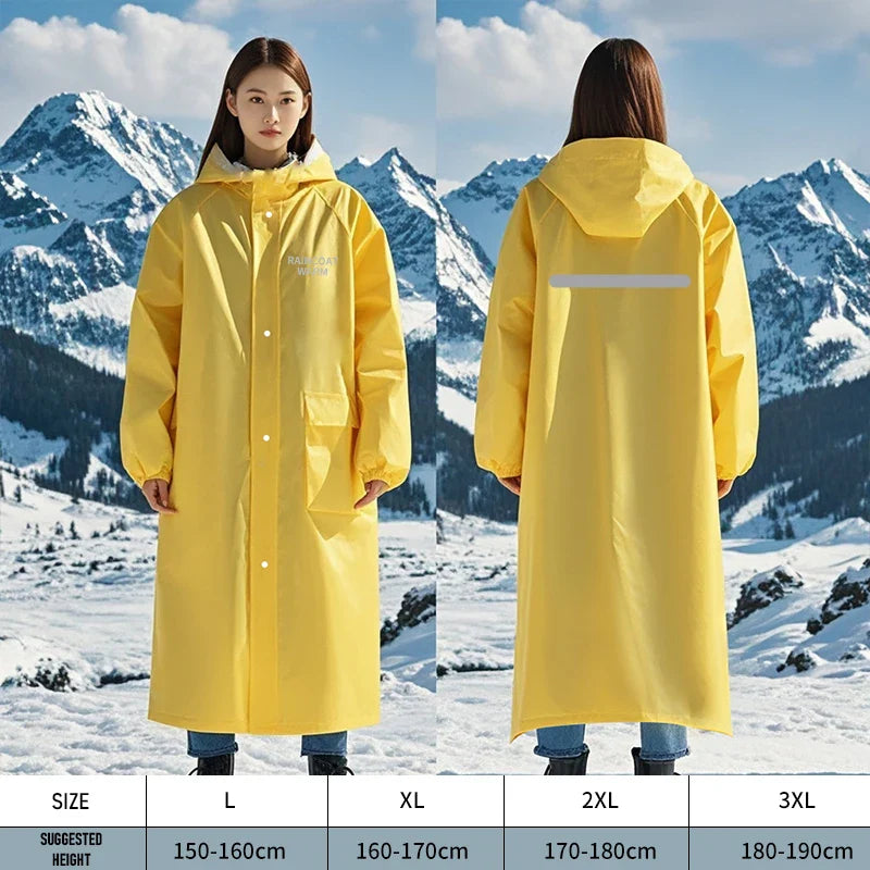 Adult Double Layer Raincoat With Warm Velvet Lining Logo Hooded Waterproof Reflection Tape Outdoor Travel Riding Rain Boys Girls