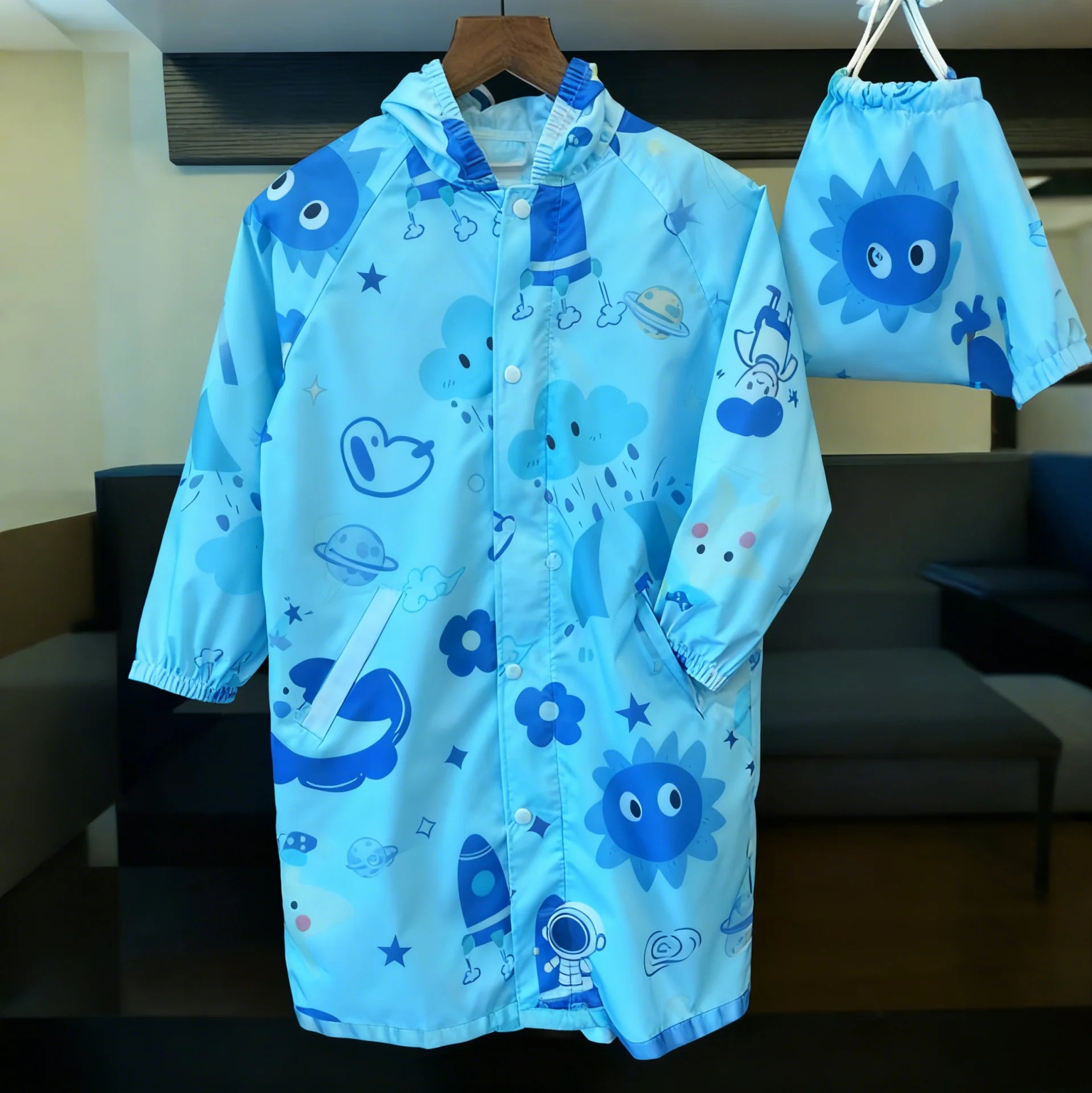 Waterproof Raincoat with Cartoon Print Durable Rain Gear for Outdoor Activities-Hiking Riding for Boys Girls School Reusable