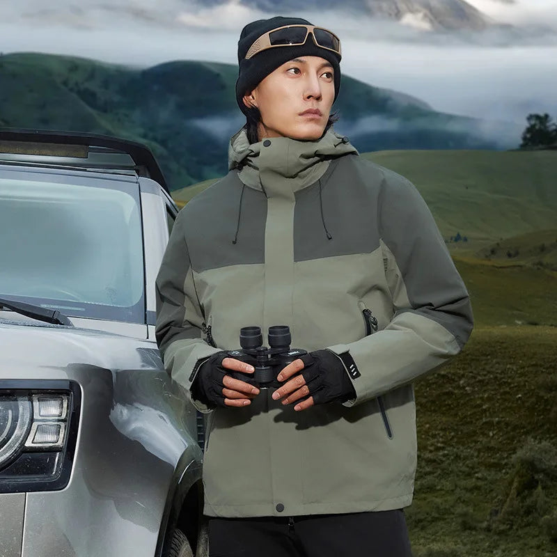 Autumn Winter Unisex Three-in-One Soft Shell Jacket Waterproof Windproof Stand Collar Front Logo Zipper for Men Women