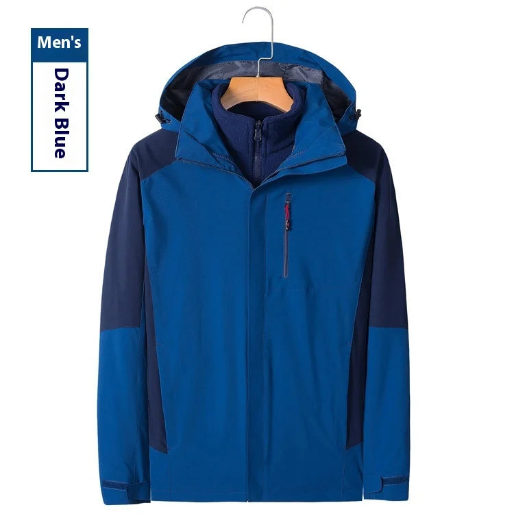 Men's Women's Outdoor Two-Piece Sports Jacket Set Three-In-One Fleece-Lined Thickened Winter Warm Jacket for Mountaineering