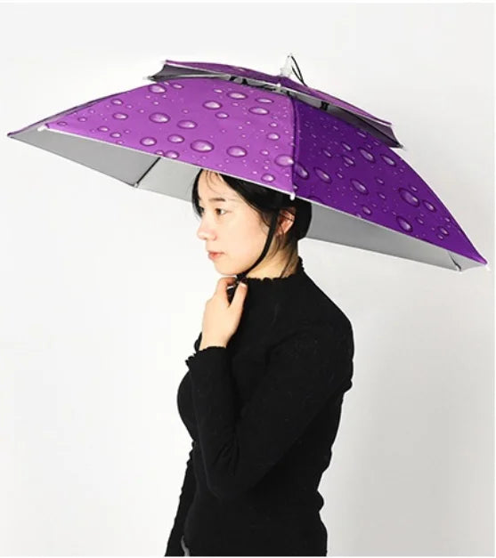 Custom Double Layer Rain Hat Umbrella Windproof & Waterproof Fabric Sun Umbrella With UV Coating for Fishing & Hiking Gift Logo