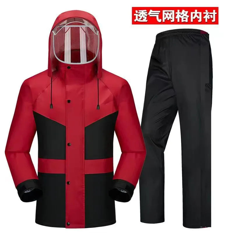 Waterproof Oxford Cloth Men's Motorcycle Raincoat Rain Pants Set Reflective Strips Simple Customizable Design for Outdoor