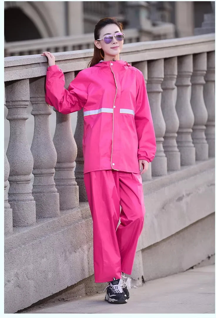 Motorcycle Rain Coat Waterproof Oxford Cloth Raincoat Outdoor Rain Proof Jackets Coat + Pants with Reflective Strip Rain Coat