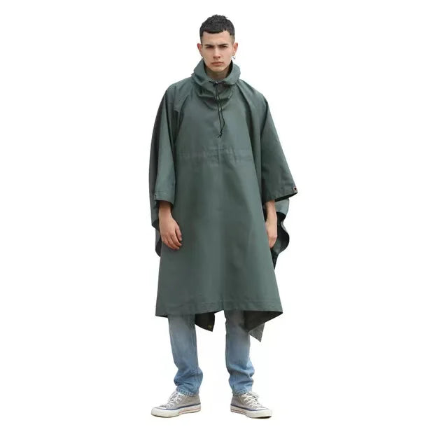 Green Waterproof Raincoat Poncho Adults Customized Letters Printing PVC Material One Size Hooded Style Outdoor Hiking Rainy Days