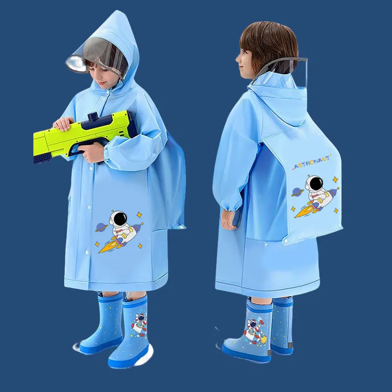 Customizable Waterproof Schoolbag Raincoat for Girls Cartoon-Style EVA Material Windproof for Hiking Toddlers' Travel Rain Gear